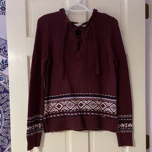 Hollister Purple Lace Up Fair Isle Sweater